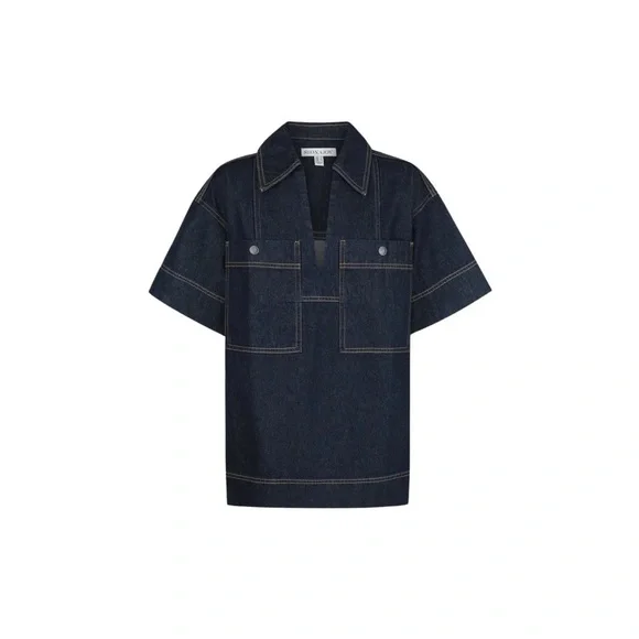 Shona Joy Rita High Waisted Flare Short and Rita Pullover Top Denim Indigo - Picture 4 of 15